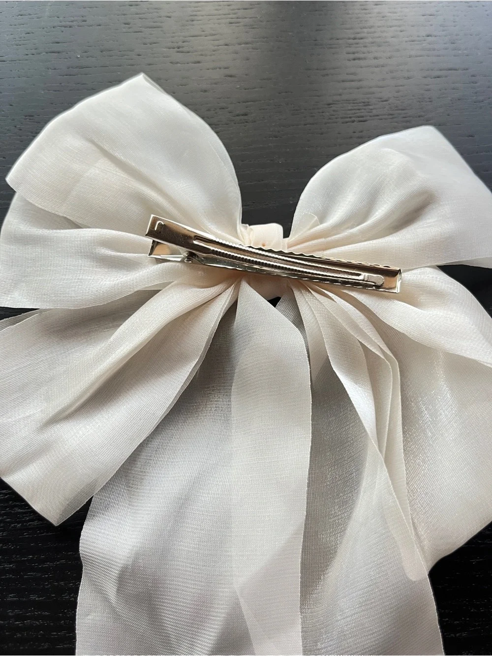 Elegant Cream Large Bow Hair Clip Sheer Organza Coquette Aesthetic